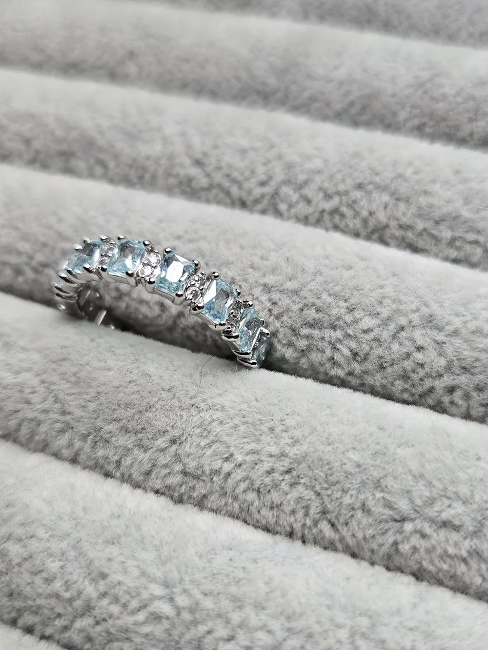 Size 8 Aquamarine Cubic Zirconia Rhodium Plated Bomb Party Ring